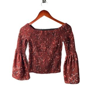 maroon express long sleeved off the shoulder top C2